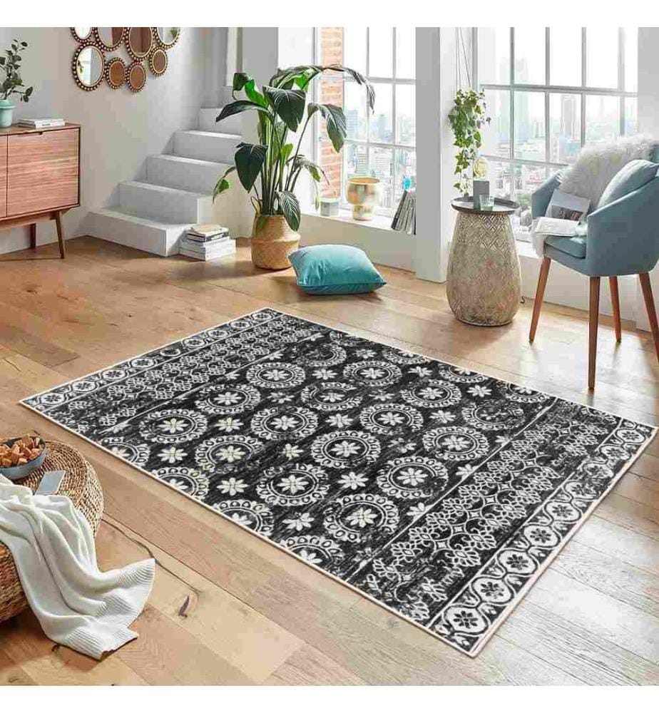 Tappeto, nero, 70% cotone - 30% ciniglia, 100 x 150 cm