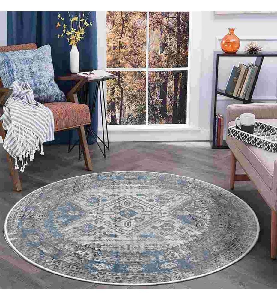 Tappeto, Blu, 70% Cotone - 30% Ciniglia, Diametro: 110 cm