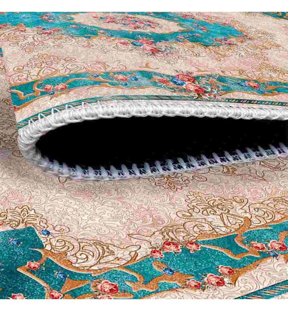 Tappeto, Crema, Blu, 70% Cotone - 30% Ciniglia, 100 x 300 cm