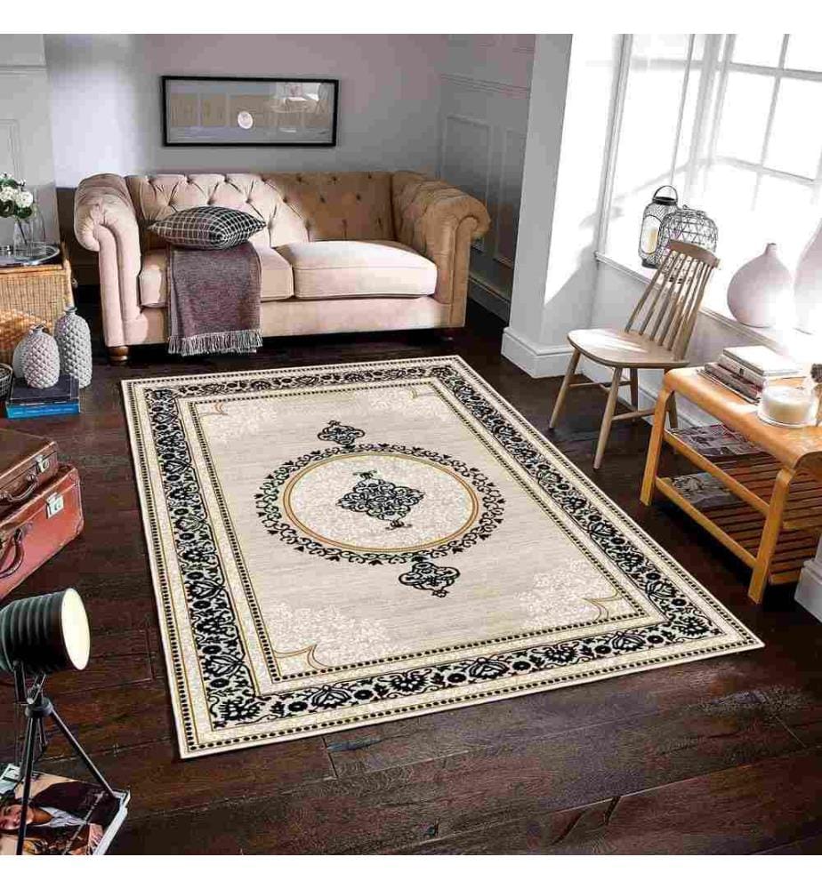 Tappeto, Crema, Nero, 70% Cotone - 30% Ciniglia, 60 x 100 cm