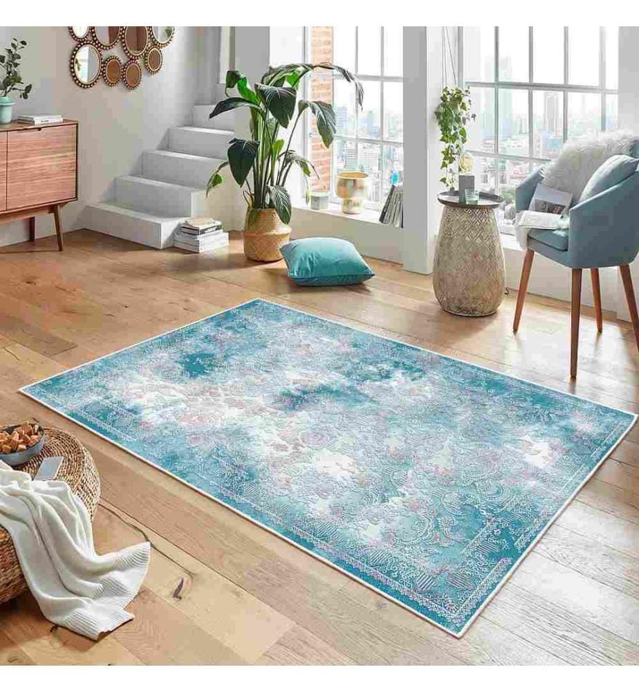 Tappeto, Blu, 70% cotone - 30% ciniglia, 60 x 100 cm