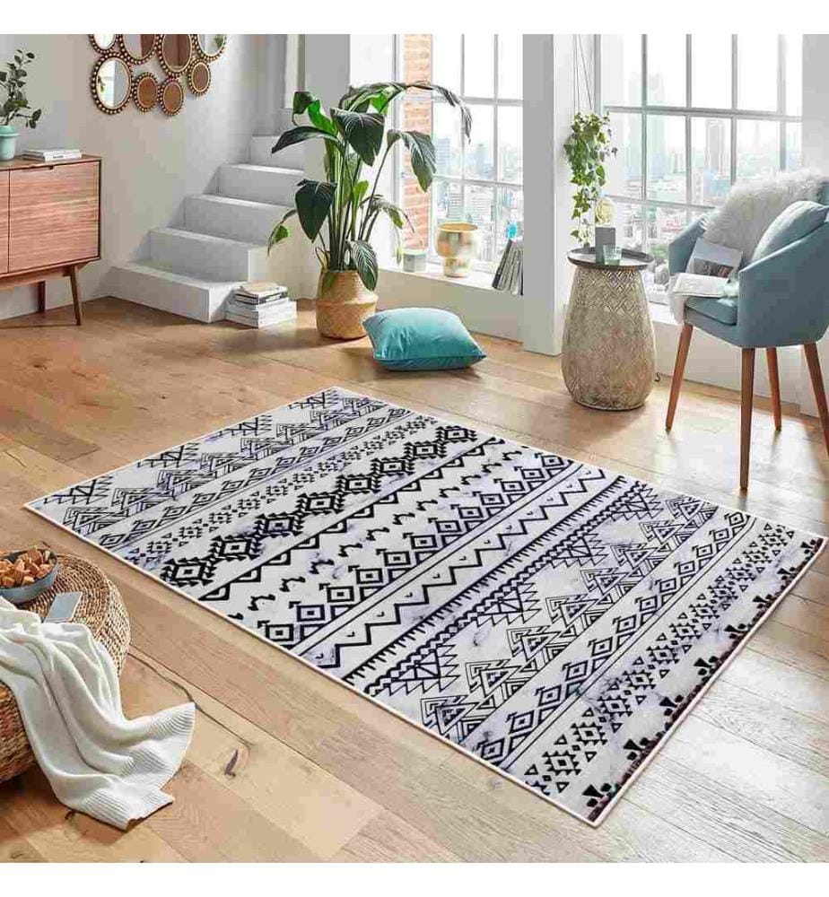 Tappeto, Grigio, Nero, 70% Cotone - 30% Ciniglia, 100 x 150 cm