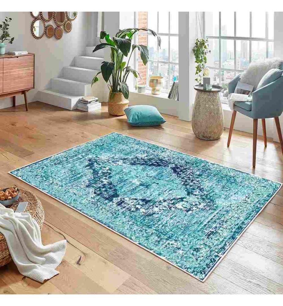 Tappeto, Blu, 70% cotone - 30% ciniglia, 60 x 100 cm