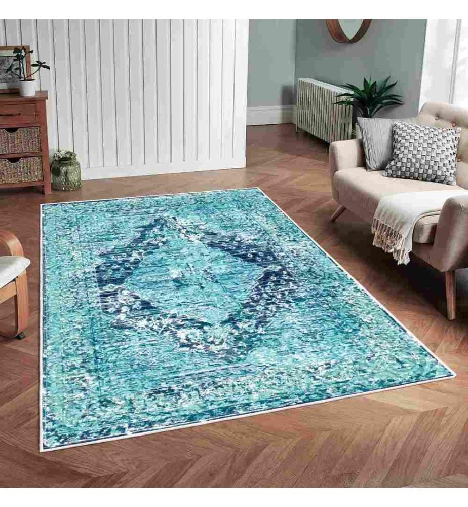 Tappeto, Blu, 70% cotone - 30% ciniglia, 80 x 120 cm
