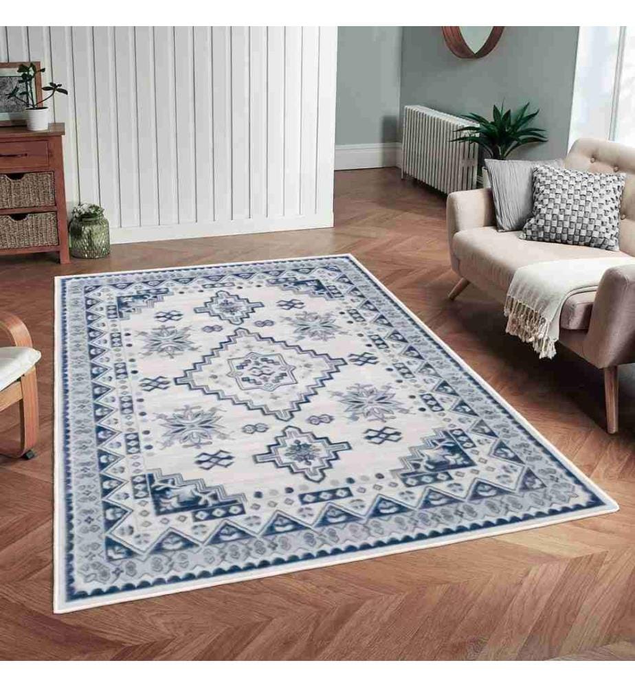Teppich, Blau, Grau, 70% Baumwolle - 30% Chenille, 100 x 150 cm