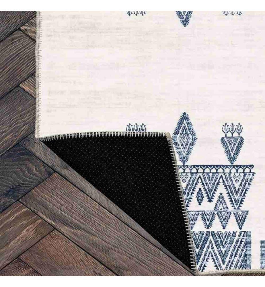 Tappeto, Crema, Blu, 70% Cotone - 30% Ciniglia, 80 x 150 cm
