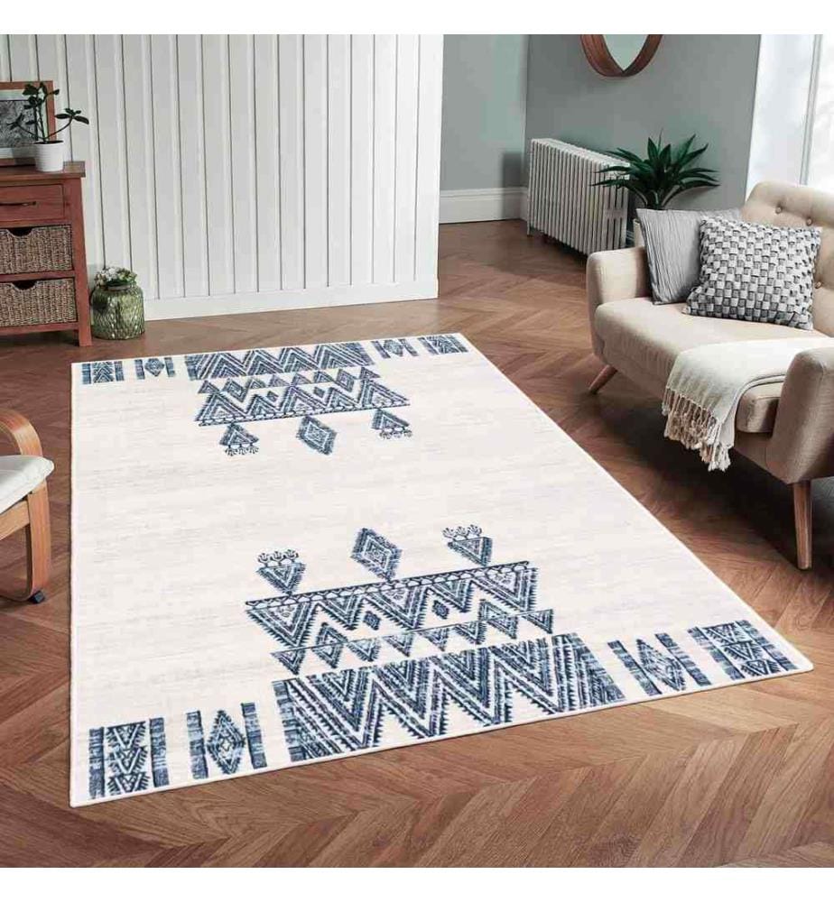Tappeto, Crema, Blu, 70% cotone - 30% ciniglia, 160 x 230 cm
