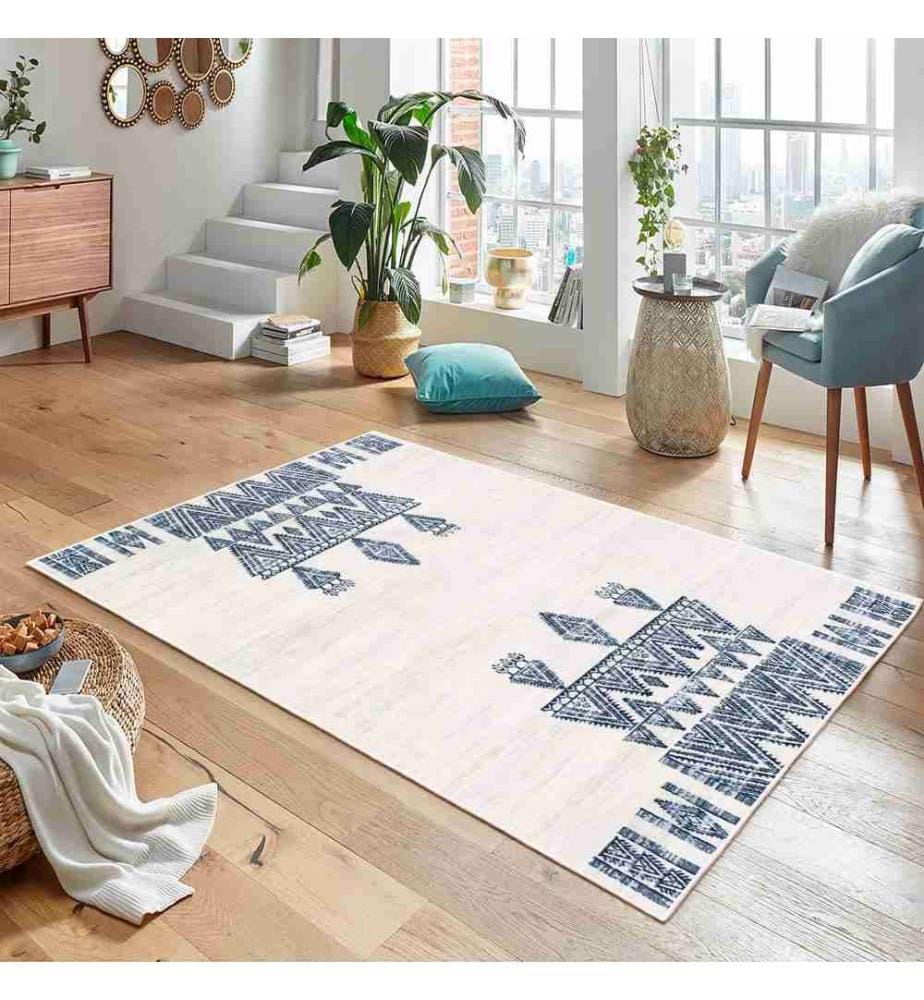 Tappeto, Crema, Blu, 70% cotone - 30% ciniglia, 160 x 230 cm