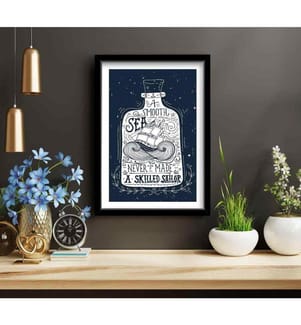 Quadro decorativo incorniciato in MDF, bianco, blu navy, MDF, con cornice in legno