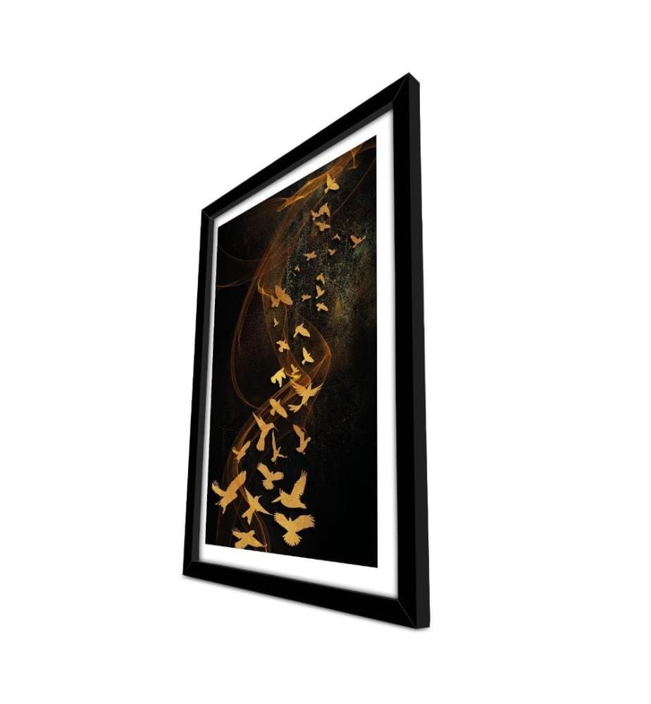 Dekorative gerahmte MDF-Gemälde, Schwarz, Kamel, Gold, MDF, Holz gerahmt