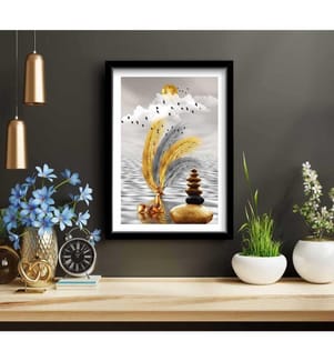 Quadro decorativo incorniciato in MDF, oro, grigio, nero, bianco, MDF, legno incorniciato