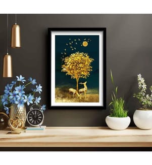 Quadro decorativo incorniciato in MDF, senape, blu navy, visone, MDF, legno incorniciato