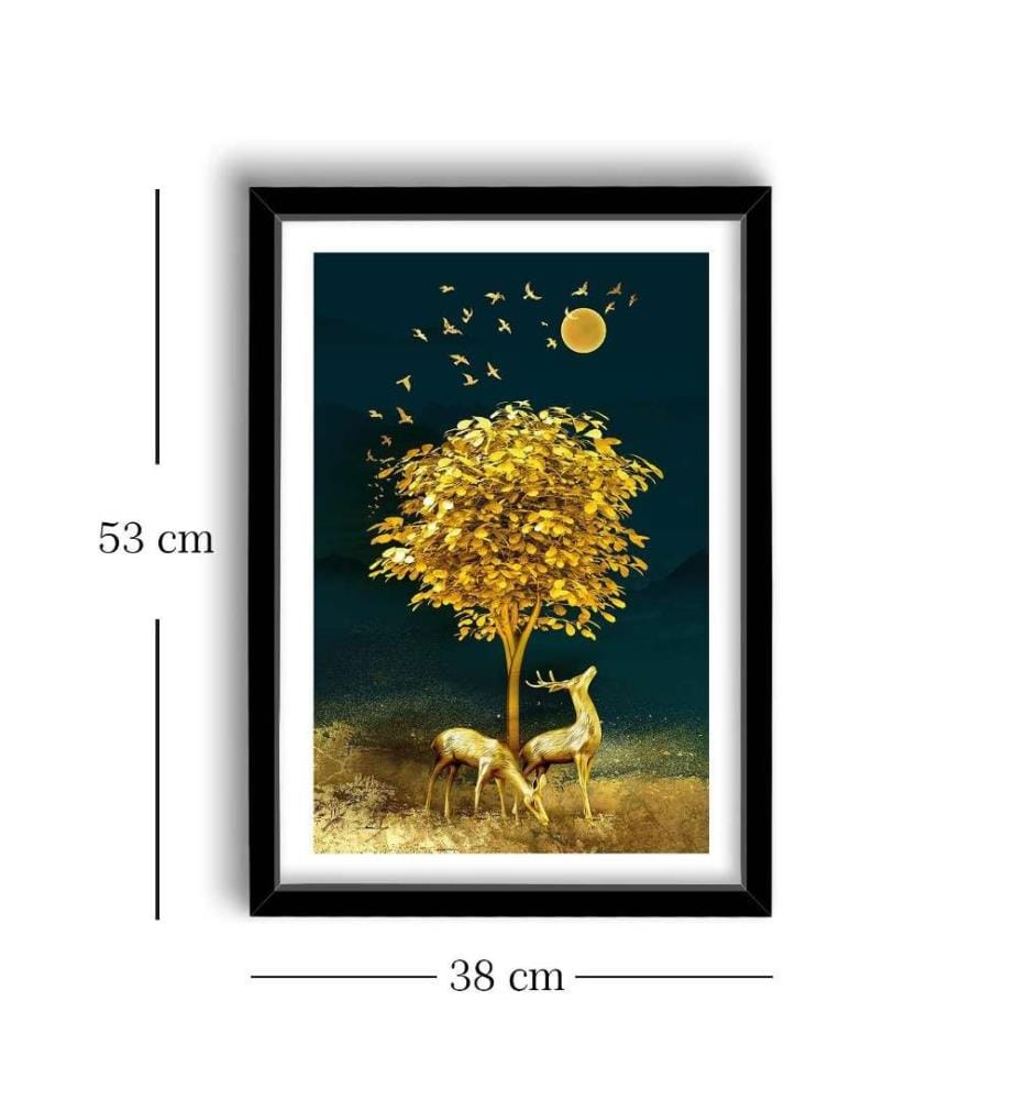 Peinture décorative encadrée MDF, Moutarde, Bleu marine, Vison, MDF, Bois encadré