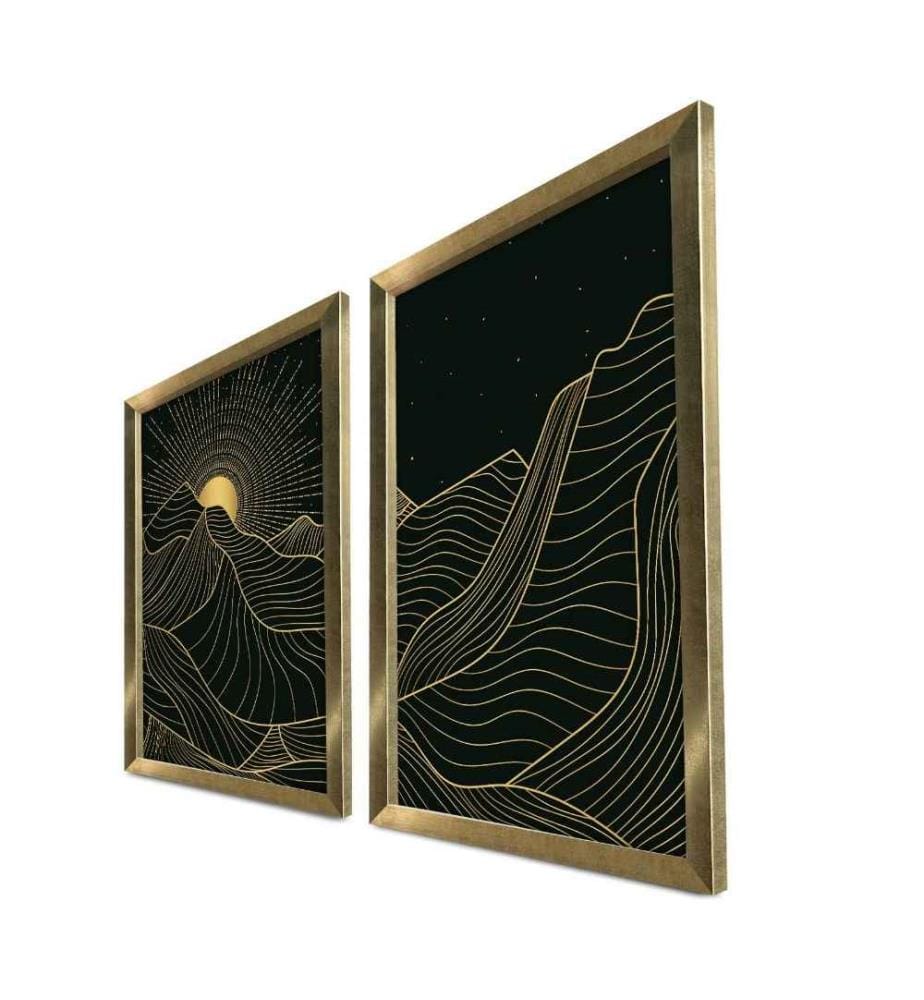Dekorative gerahmte MDF-Gemälde, 2 Stück, Gold, Schwarz, MDF, Holz gerahmt