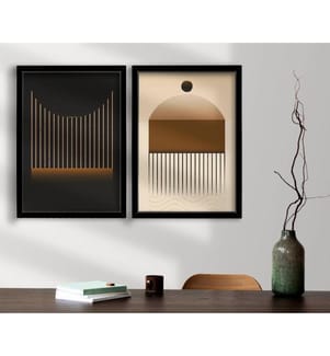 Quadro decorativo incorniciato in MDF, 2 pezzi, marrone, visone, nero, MDF, con cornice in legno