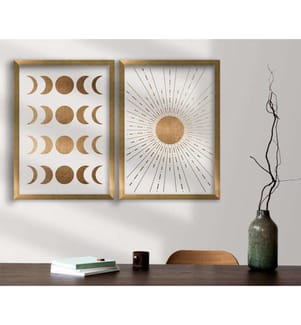 Quadro decorativo incorniciato in MDF, 2 pezzi, marrone, visone, bianco, MDF, con cornice in legno
