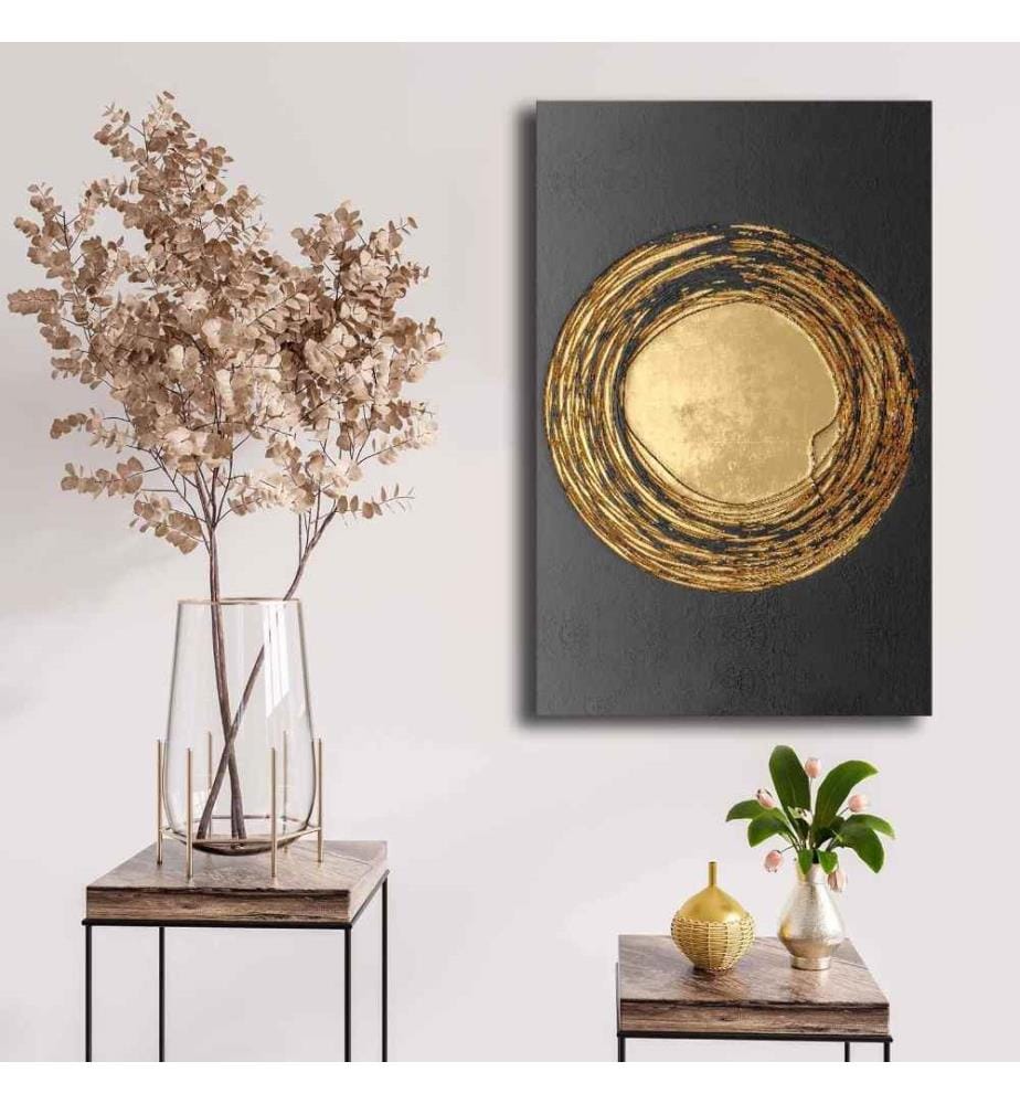 Dekoratives Leinwandgemälde, Gold, Schwarz, Leinwand, Kiefernholzrahmen