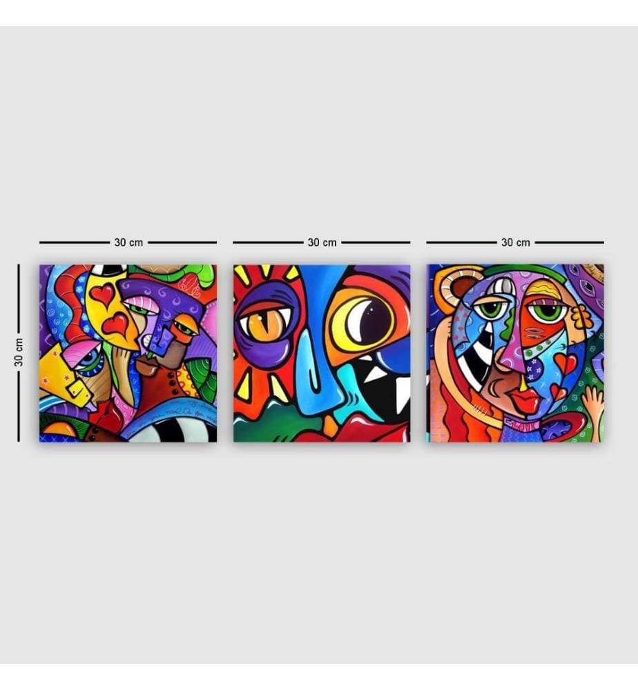 Dekoratives Leinwandgemälde, 3 Stück, Multicolor, Leinwand, Holzrahmen
