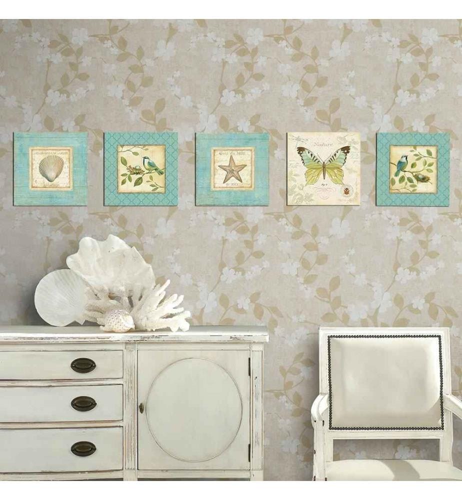 Peinture décorative MDF, 5 pièces, Bleu, Crème, Vert, MDF, Imprimé Uv