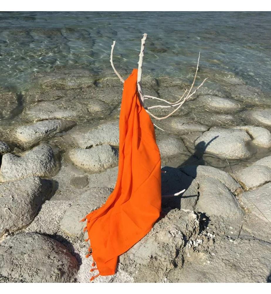 Fouta, serviette de plage, orange, 100 % COTON