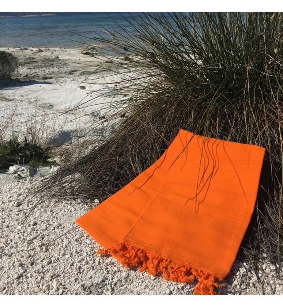 Fouta, serviette de plage, orange, 100 % COTON