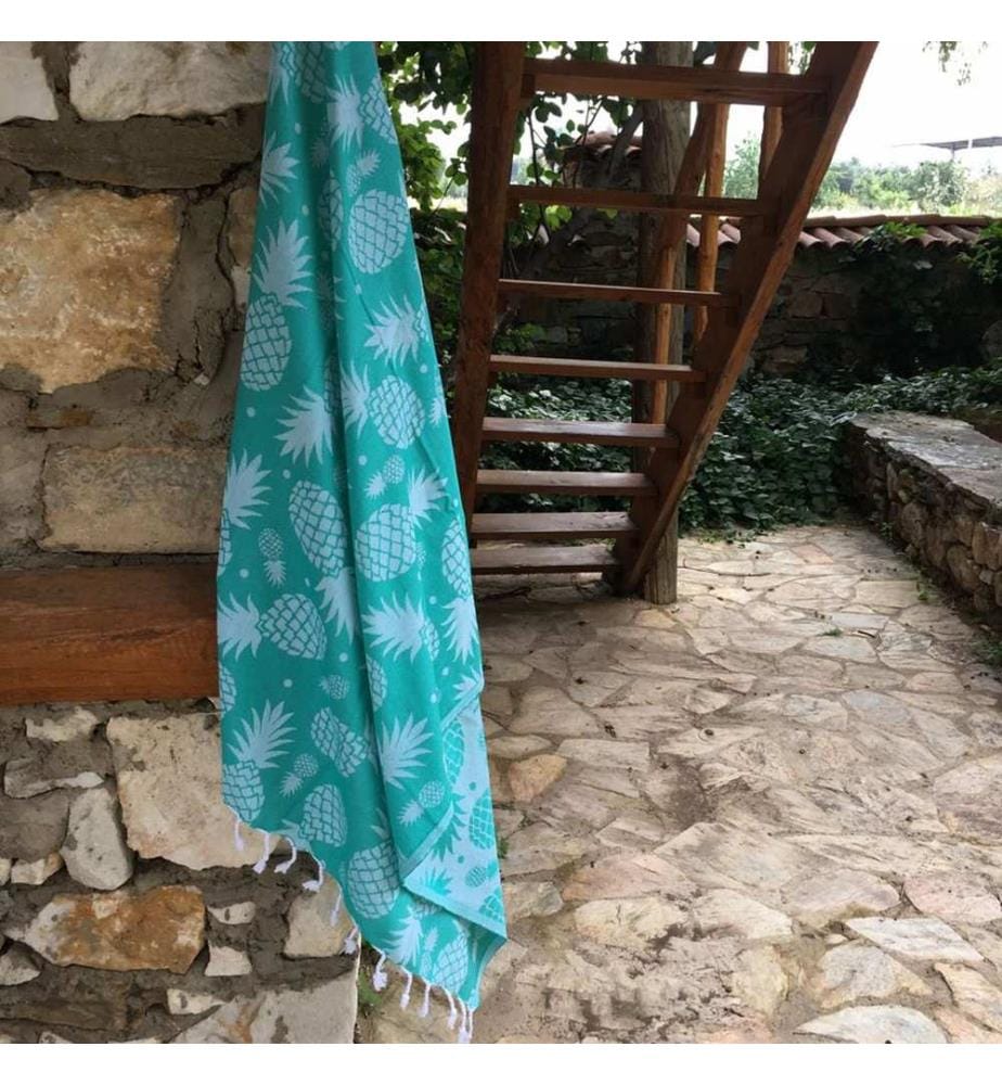 Fouta, serviette de plage, vert, 100 % COTON