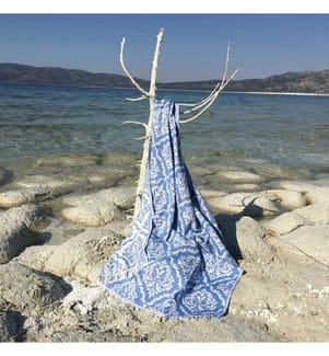Fouta, serviette de plage, bleue, 100 % COTON