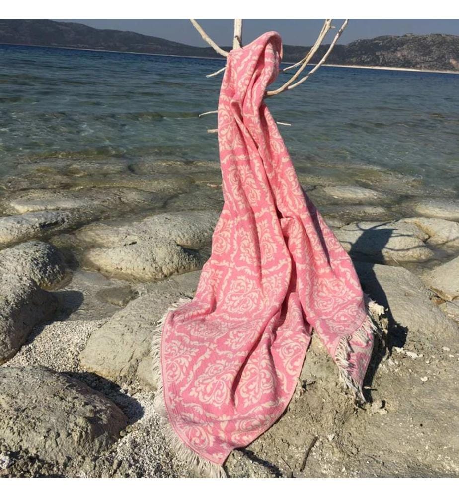 Fouta, serviette de plage, rose, 100 % COTON