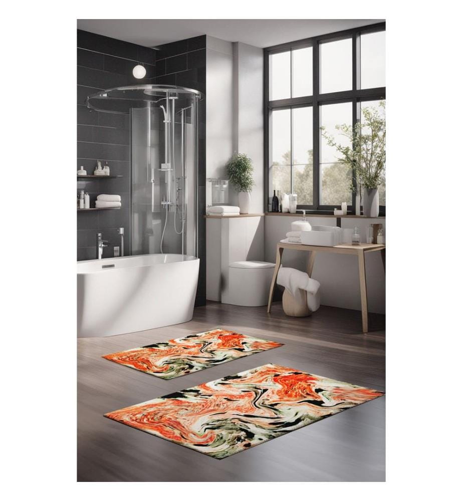 Bathmat Set, 2 Pieces, Multicolor, 100% POLYESTER