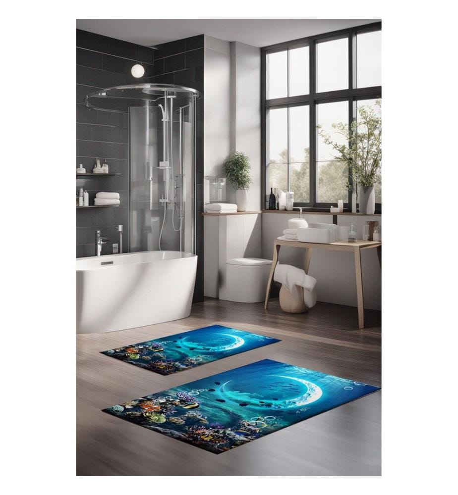 Bathmat Set, 2 Pieces, Multicolor, 100% POLYESTER