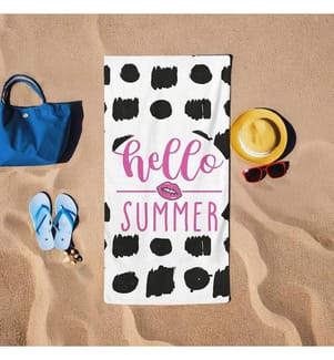 Serviette de plage, noire, blanche, 60 % COTON / 40 % POLYESTER