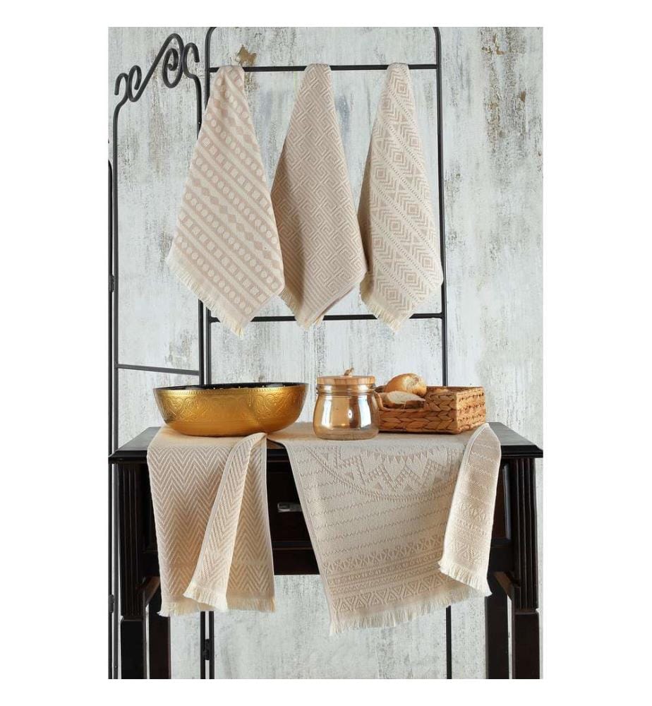 Set Di Asciugamani, 5 Pezzi, Beige, Cotone