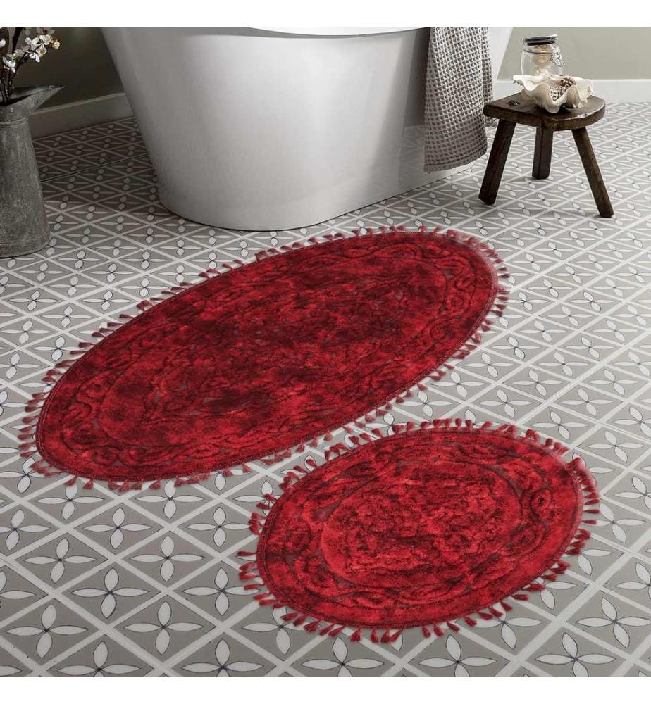 Bathmat Set, 2 Pieces, Claret Red, 100% COTTON