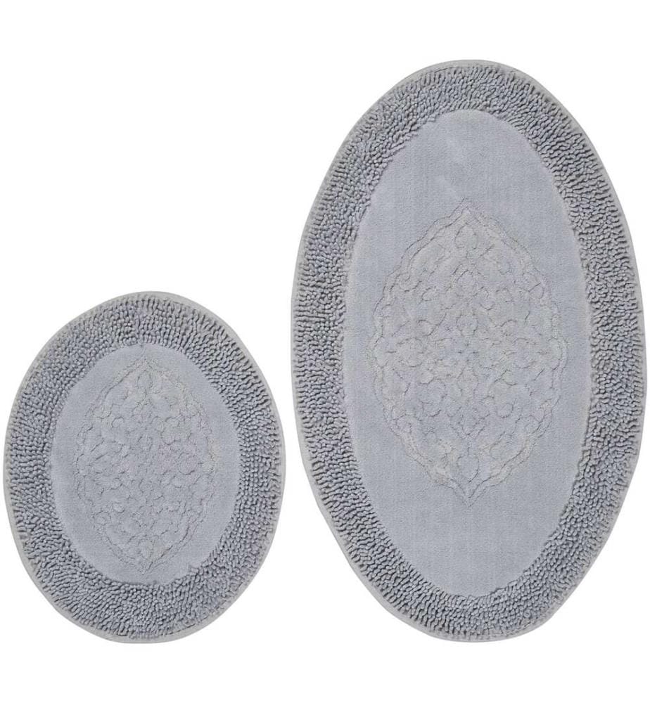Ensemble de tapis de bain, 2 pièces, gris, 100% coton, dessous antidérapant