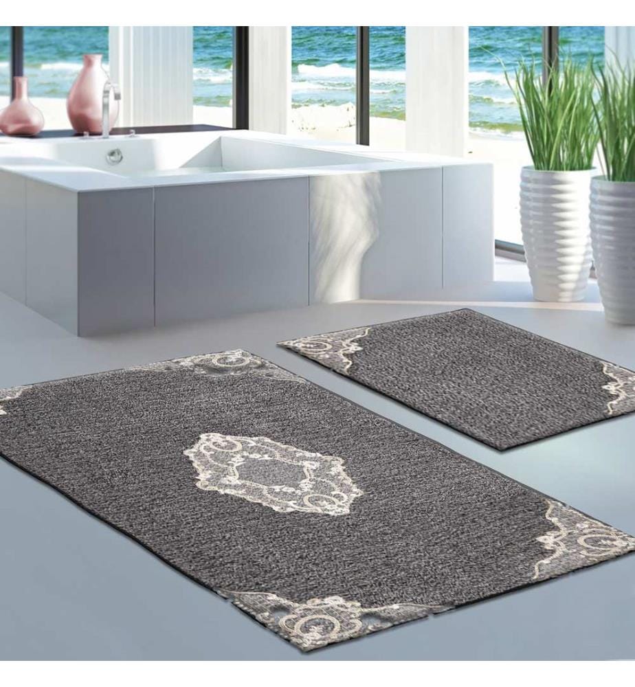 Bathmat Set, 2 Pieces, Anthracite, 100% Polyester, Non-Slip Underside