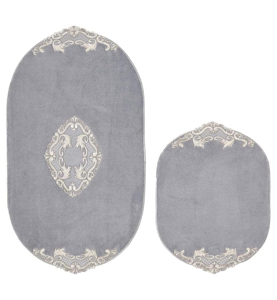 Bathmat Set, 2 Pieces, Grey, 100% Polyester, Non-Slip Underside