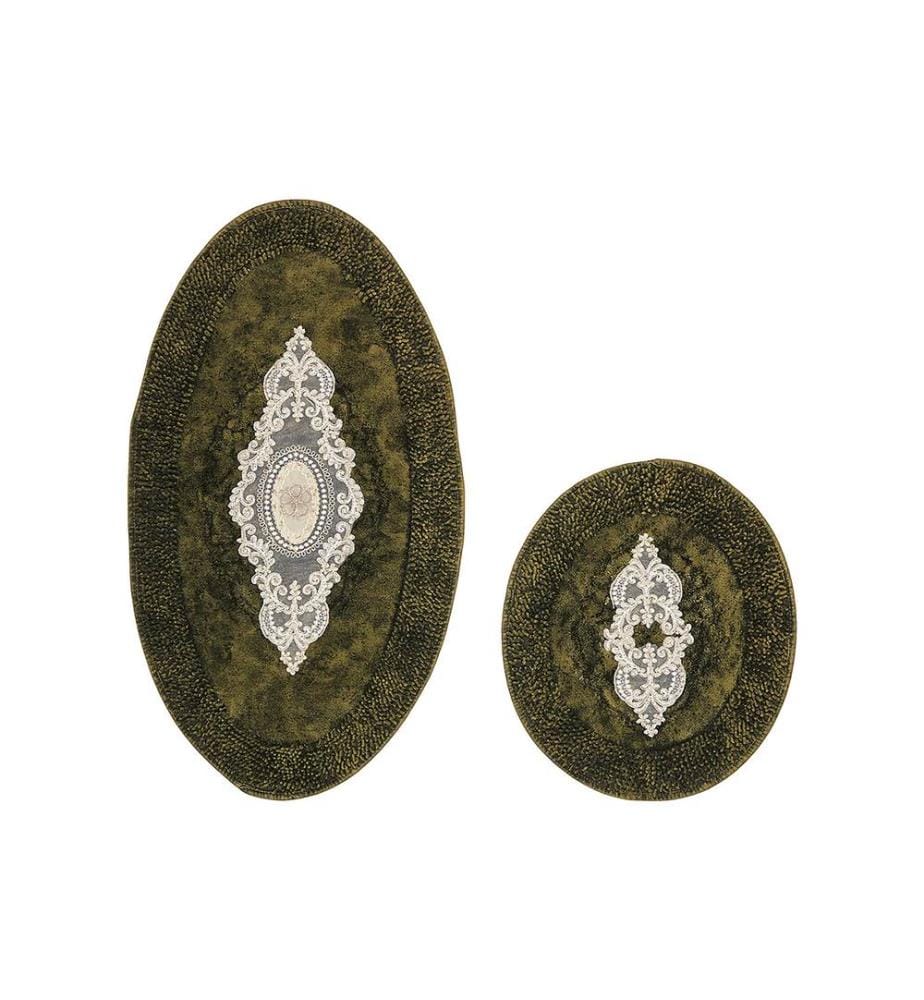 Bathmat Set, 2 Pieces, Green, 100% Polyester, Non-Slip Underside