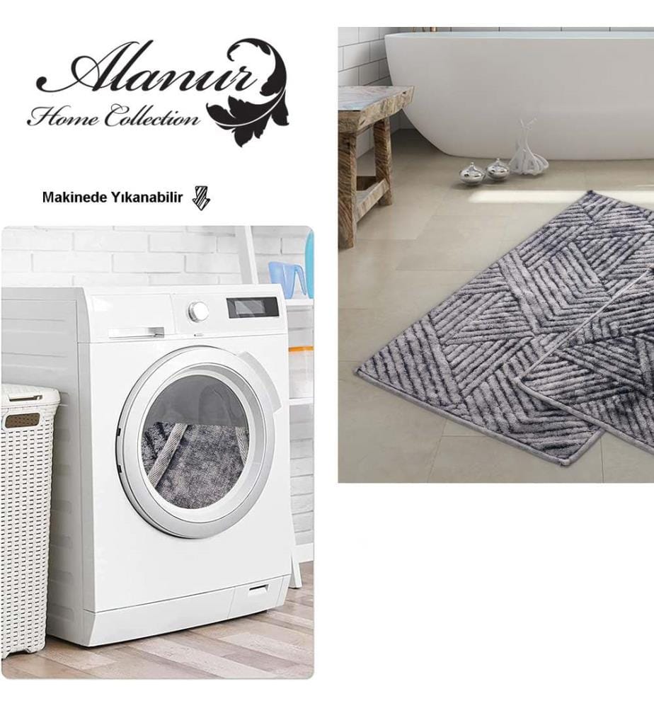 Ensemble de tapis de bain, 2 pièces, anthracite, 100 % COTON