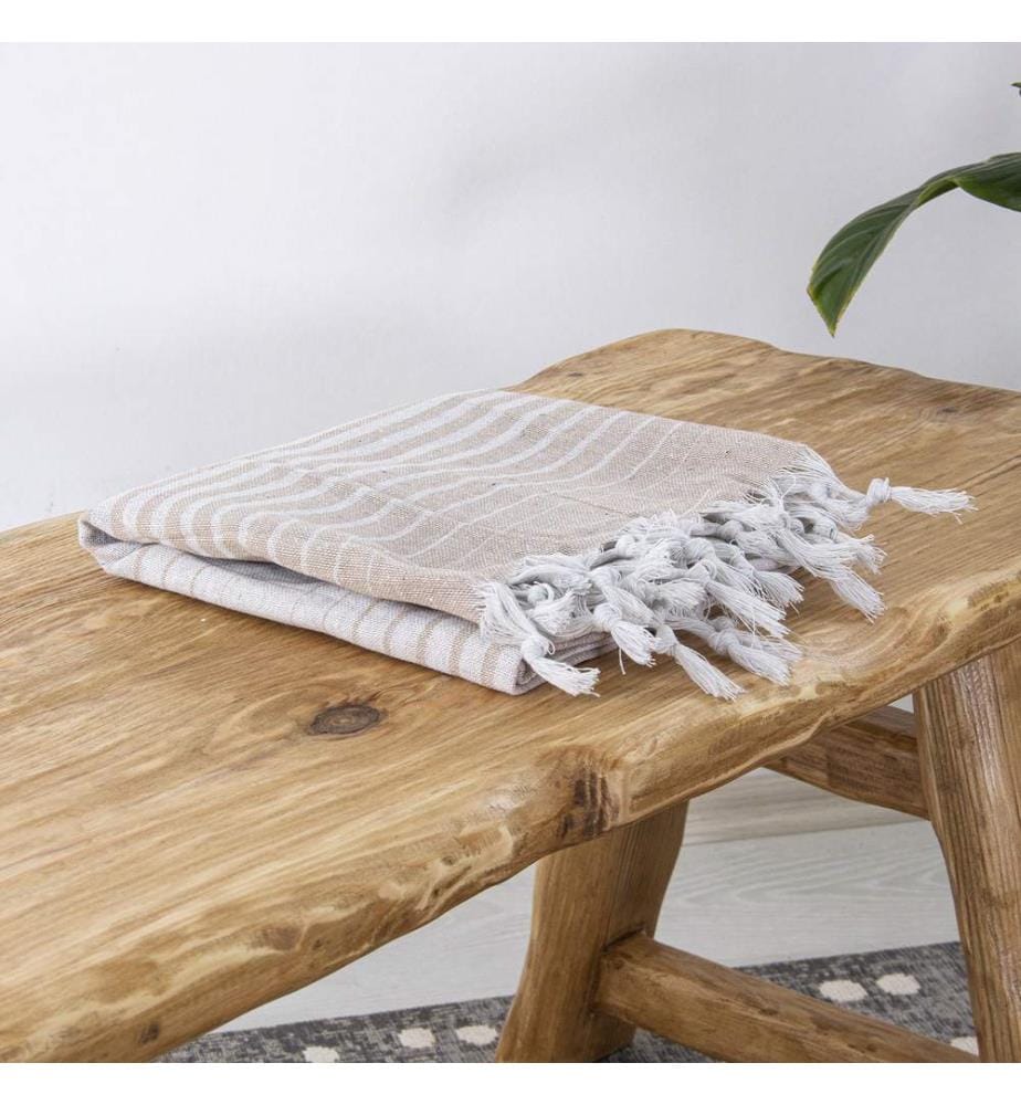 Fouta, serviette de plage, beige, 100 % COTON