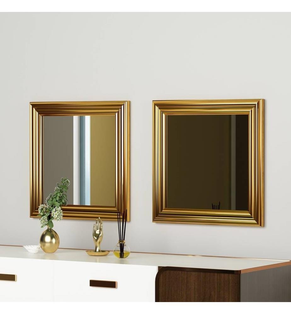 Set di specchi, 2 pezzi, oro, MDF, cornice laminata