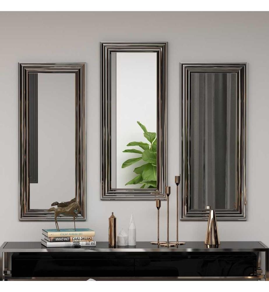 Set di specchi, 3 pezzi, argento, MDF, specchio da comò