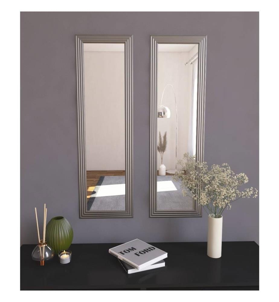 Set di specchi, 2 pezzi, argento, MDF, specchio da comò con cornice argentata