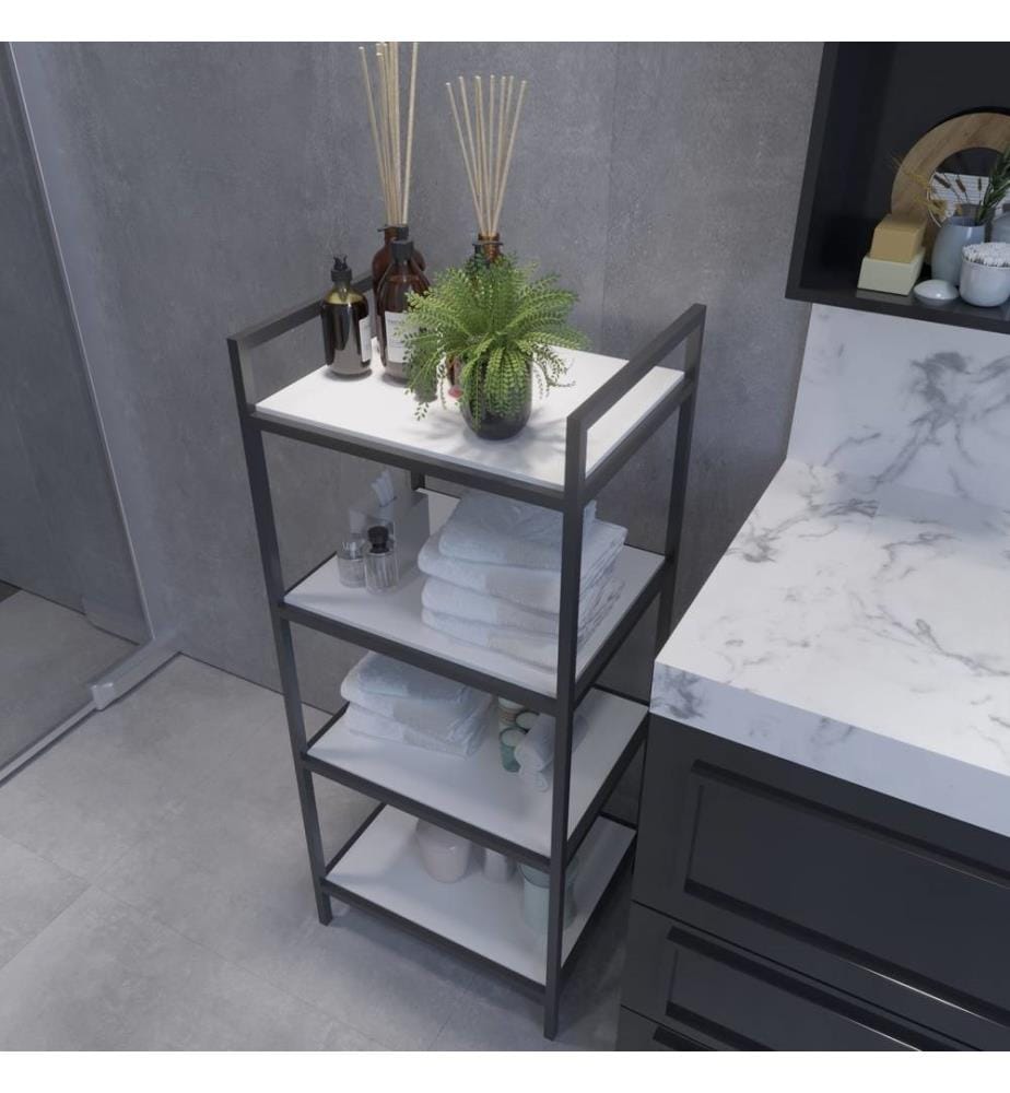 Mobiletto da bagno, bianco, nero, pannello truciolare rivestito in melamina
