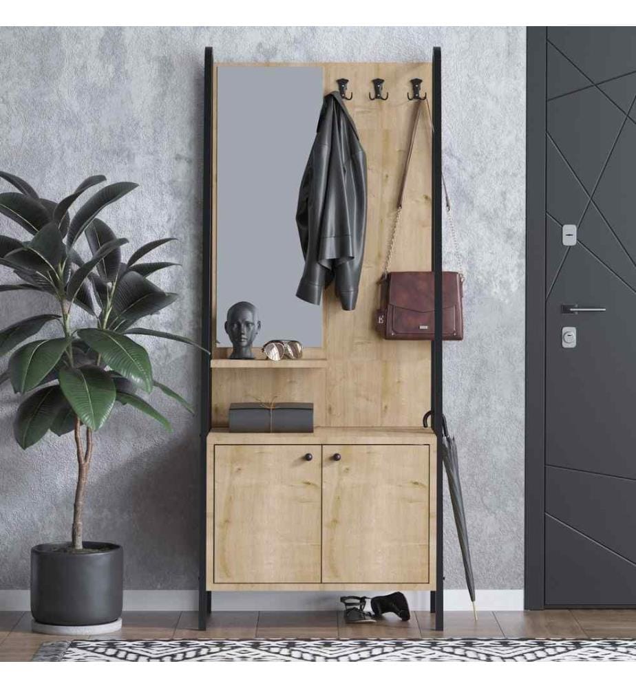 Hall Stand, Chêne, Noir, Panneau de particules mélaminé