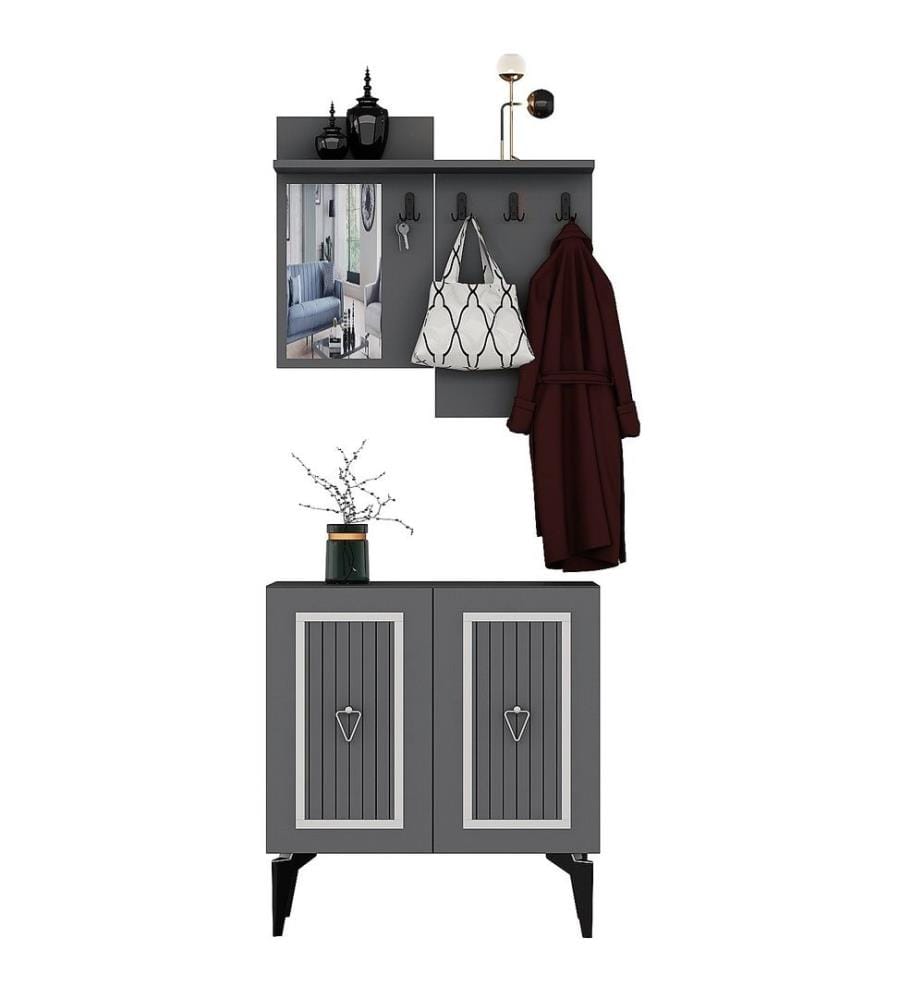 Hall Stand, Anthracite, Argent, Panneau de particules mélaminé