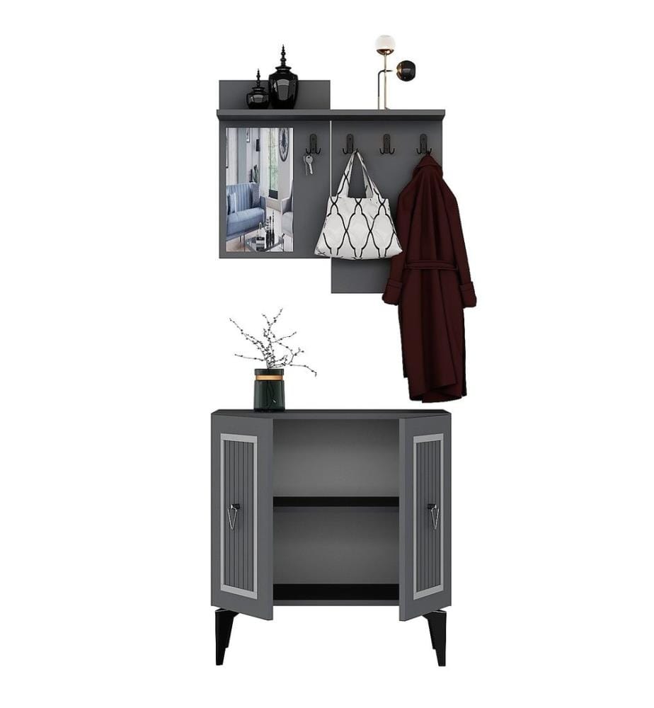 Hall Stand, Anthracite, Argent, Panneau de particules mélaminé