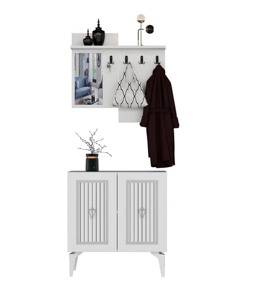 Hall Stand, blanc, argent, panneau de particules mélaminé