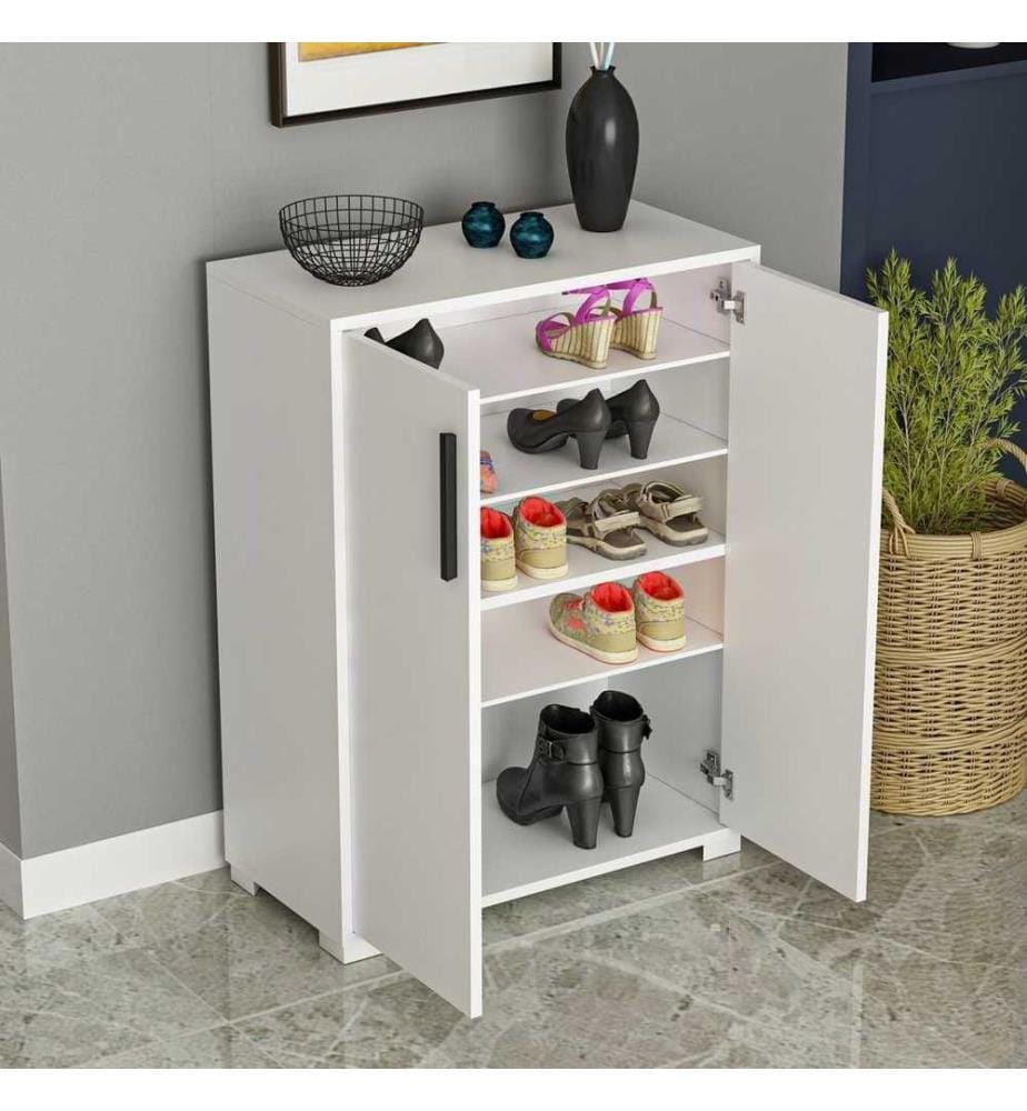 Schuhschrank, weiss, melaminbeschichtete Spanplatte