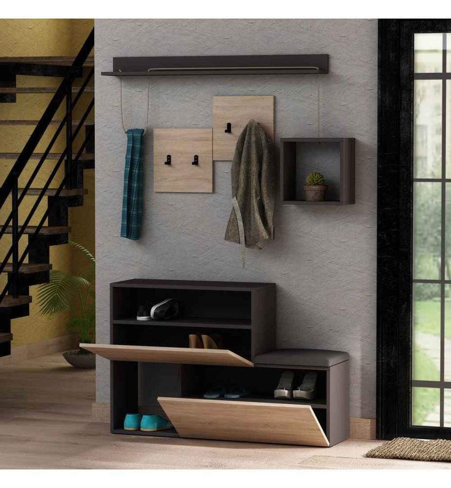 Hall Stand, Anthracite, Chêne, Panneau de particules mélaminé
