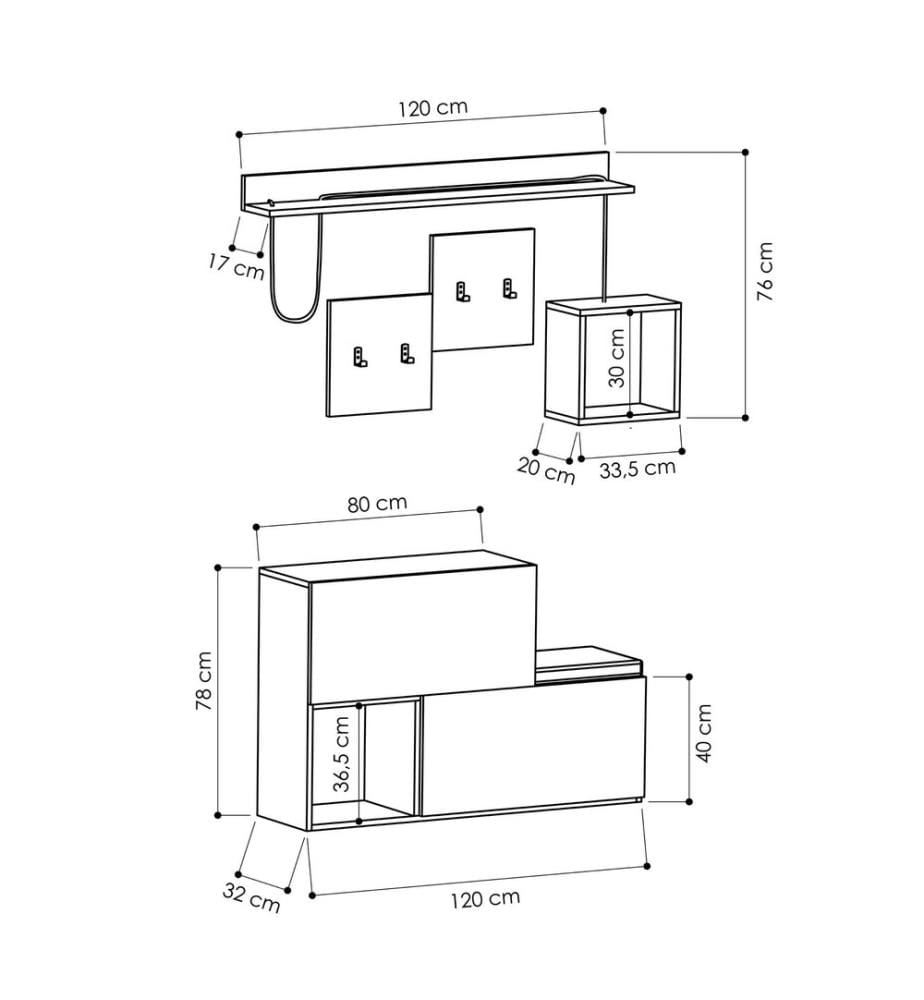 Hall Stand, Anthracite, Chêne, Panneau de particules mélaminé